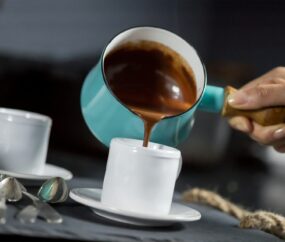 cup of home made hot chocolate poured into mug