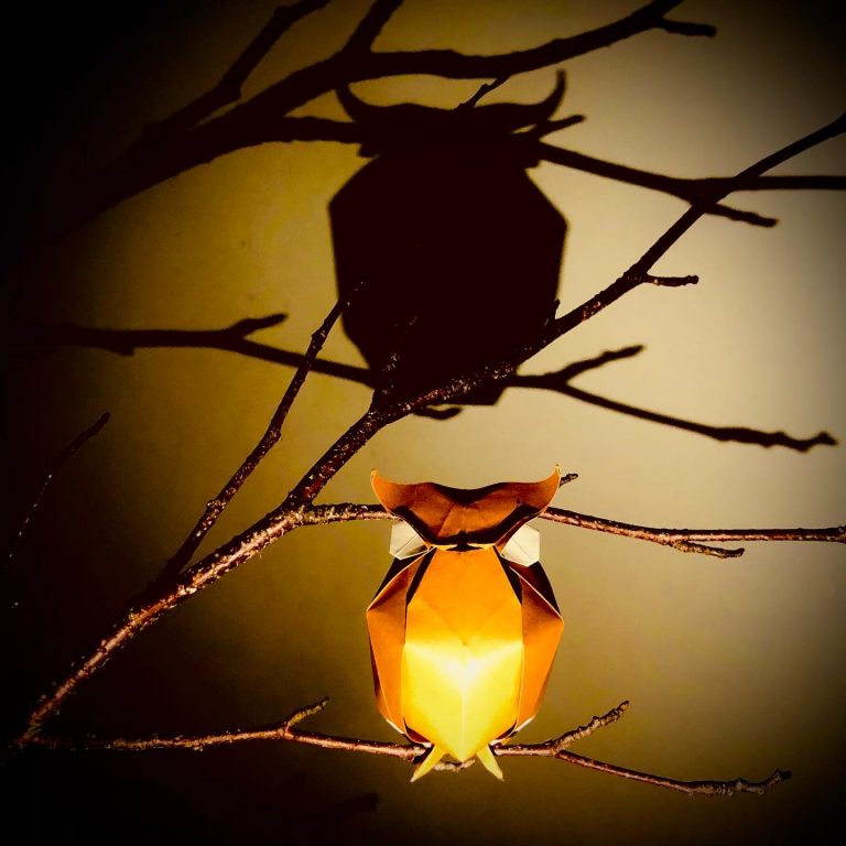 Orange colored owl origami